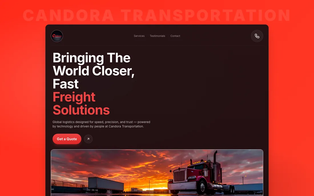 Candora Transportation website homepage.